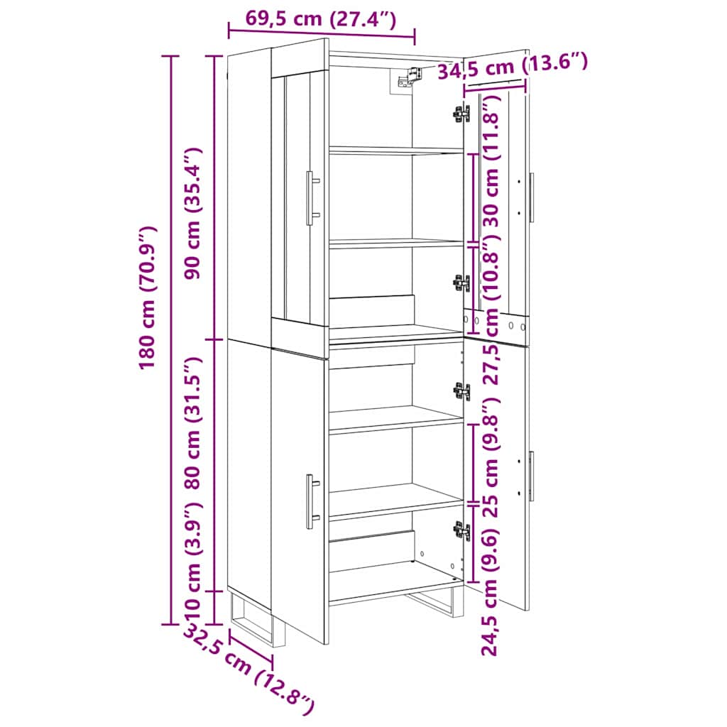 vidaXL Highboard 2 pcs Czarny dąb Materiał drewnopochodny