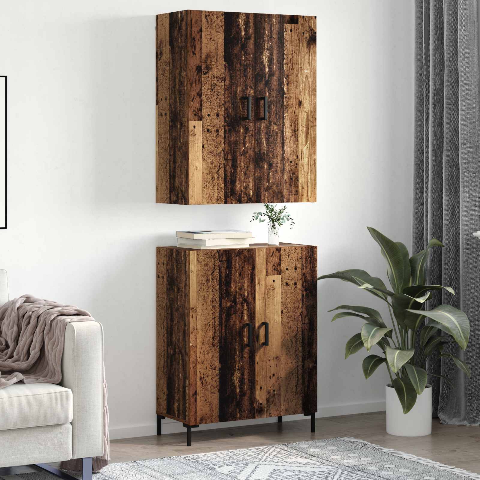 vidaXL Highboard Montowane na ścianie Stare drewno 69,5 x 34 x 180 cm