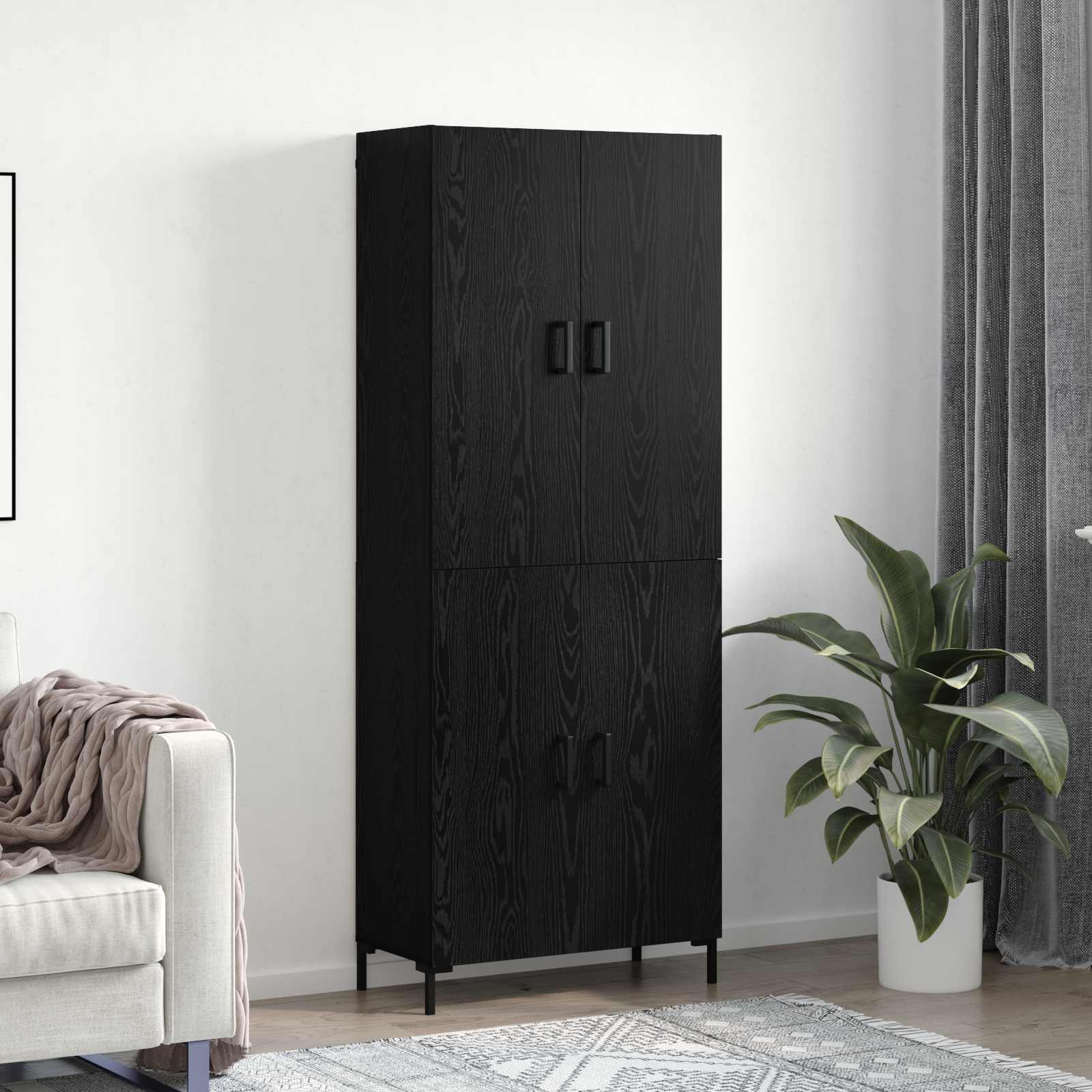 vidaXL Highboard Czarny dąb 69,5 x 34 x 180 cm Materiał drewnopochodny