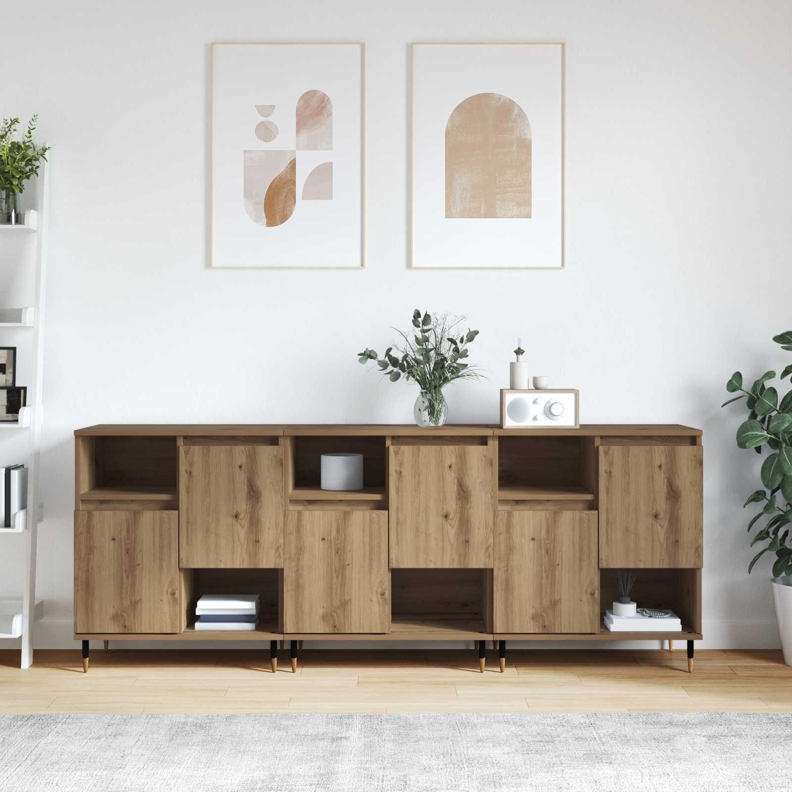vidaXL Komody 3 pcs Dąb rzemieślniczy