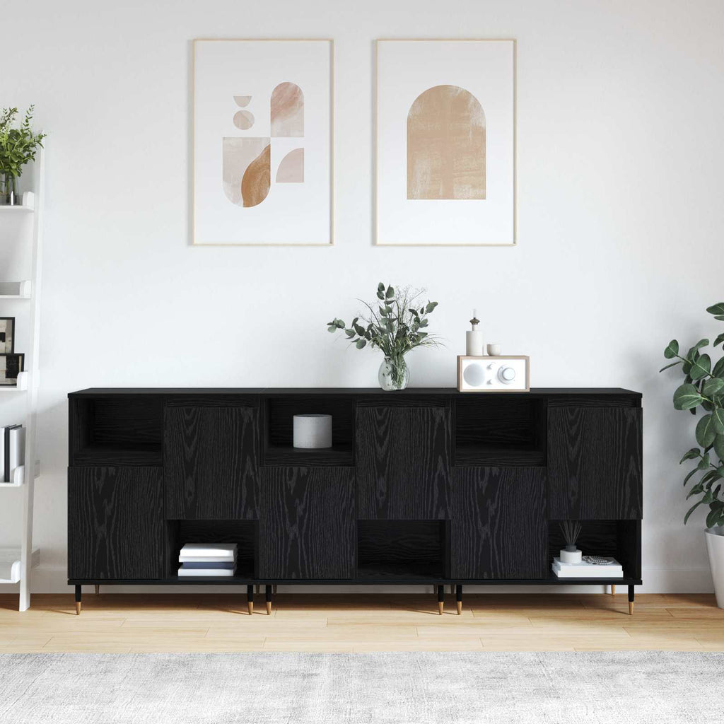 vidaXL Komody 3 pcs Czarny Dąb