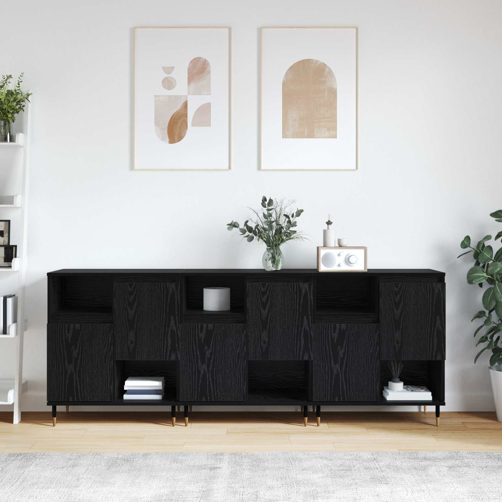 vidaXL Komody 3 pcs Czarny Dąb