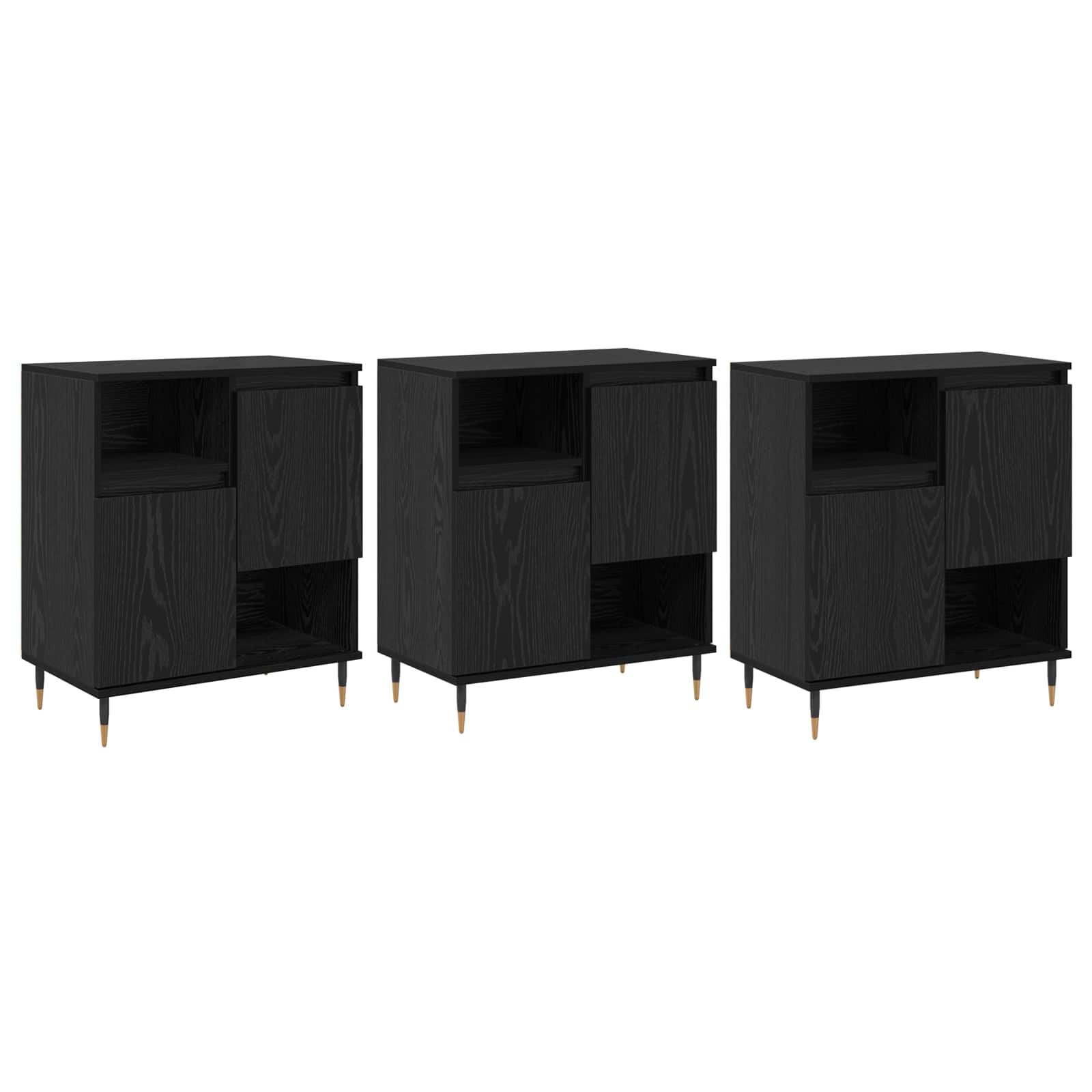 vidaXL Komody 3 pcs Czarny Dąb