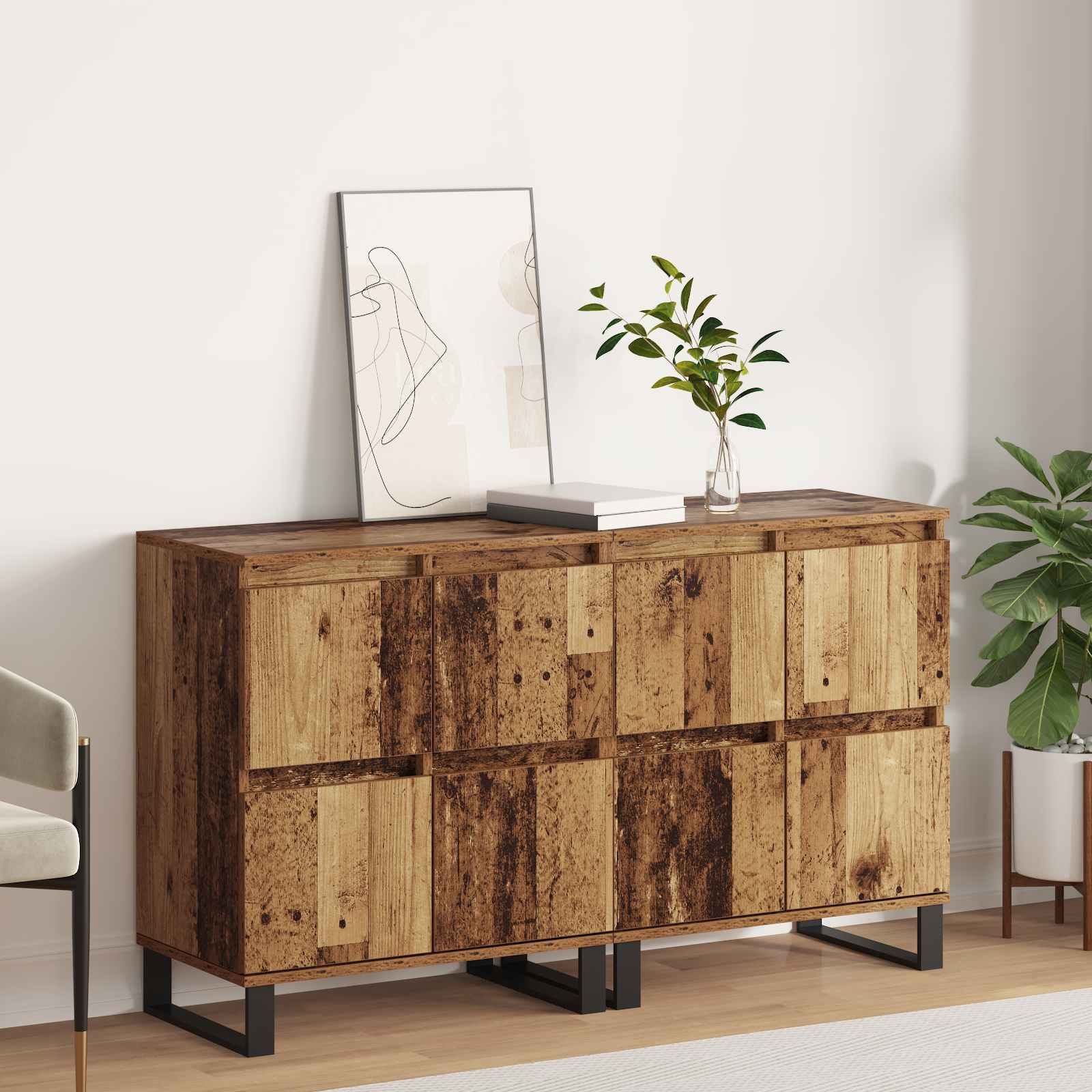 vidaXL Bufet 2 pcs Stare drewno 60 x 35 x 70 cm
