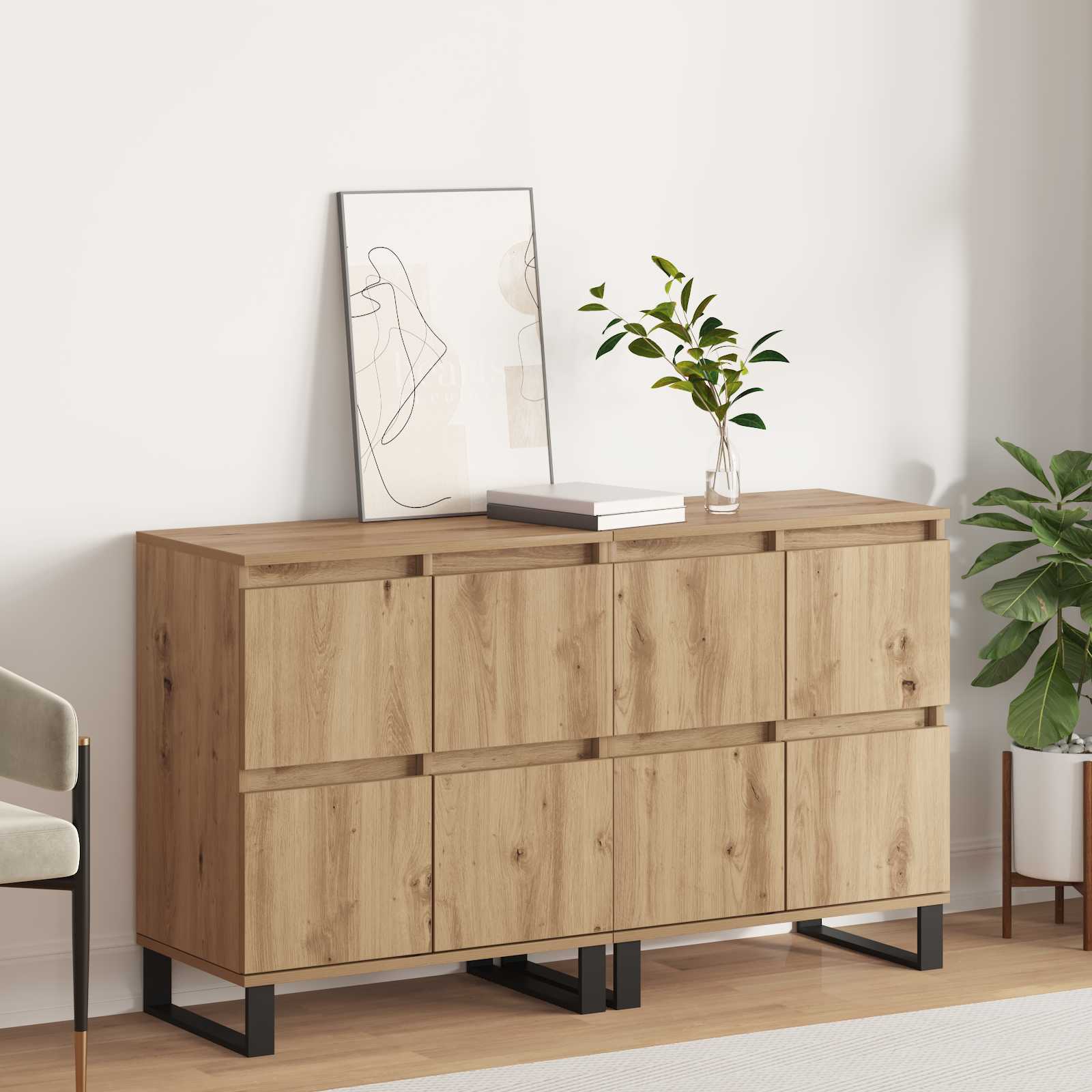vidaXL Bufet 2 pcs Dąb rzemieślniczy 60 x 35 x 70 cm