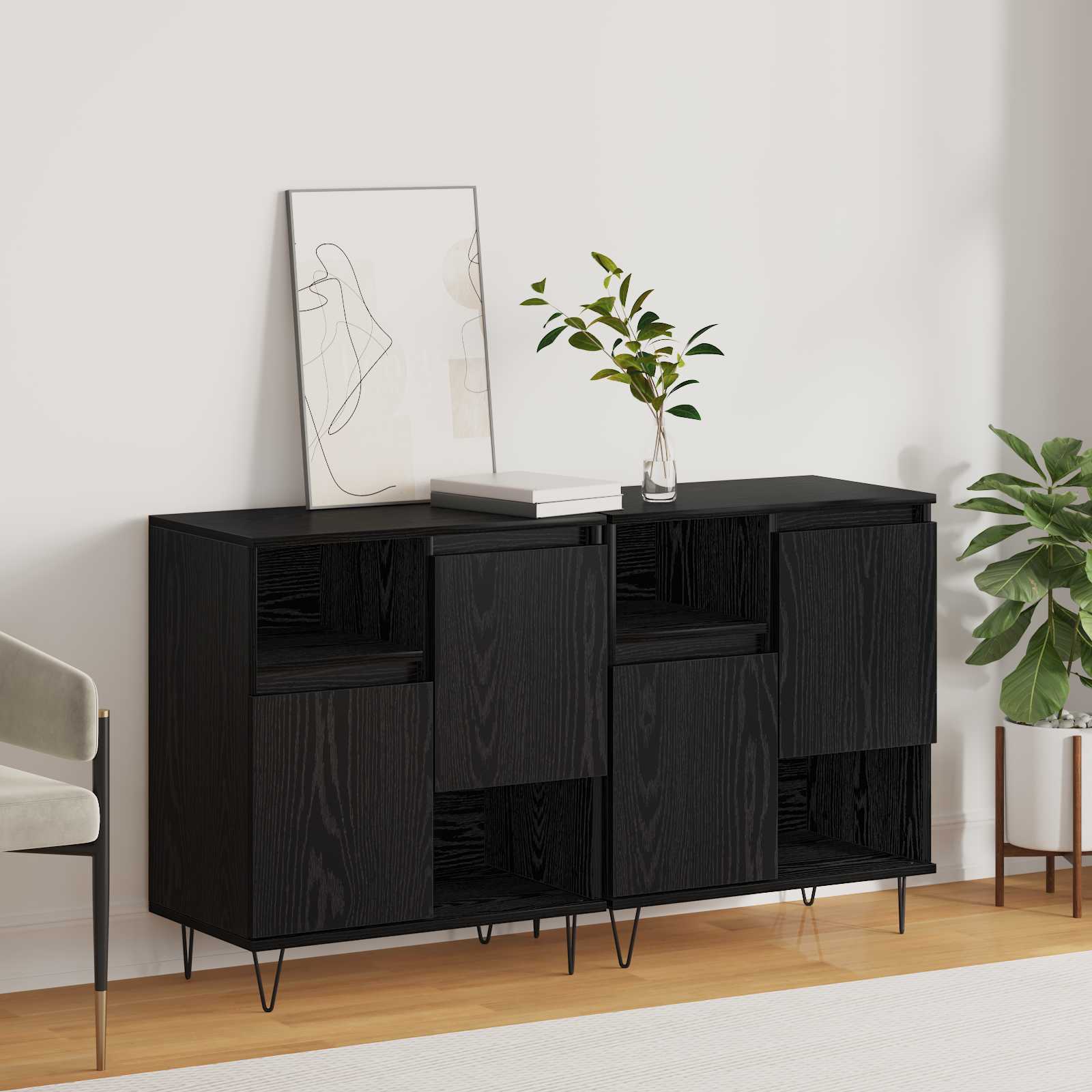vidaXL Bufet 2 pcs Czarny Dąb 60 x 35 x 70 cm