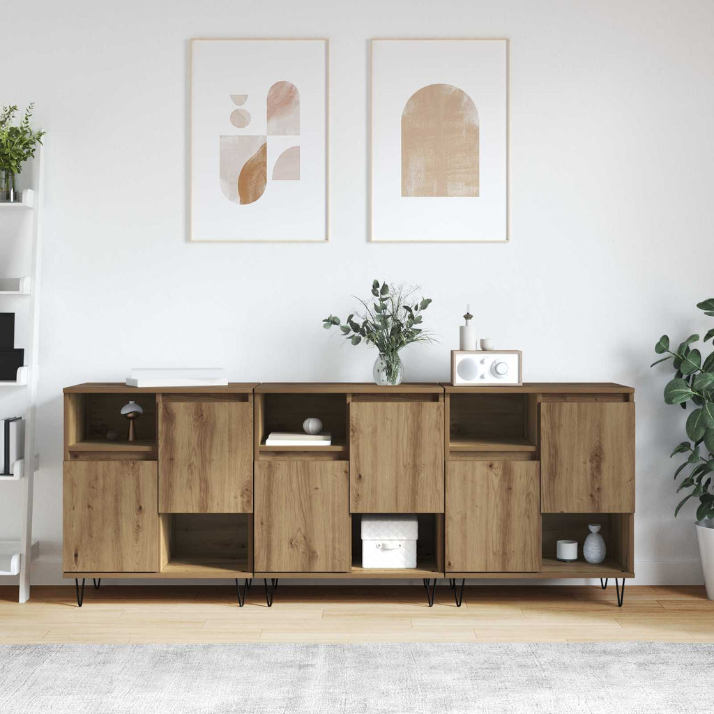 vidaXL Bufet 3 pcs Dąb rzemieślniczy 60 x 35 x 70 cm