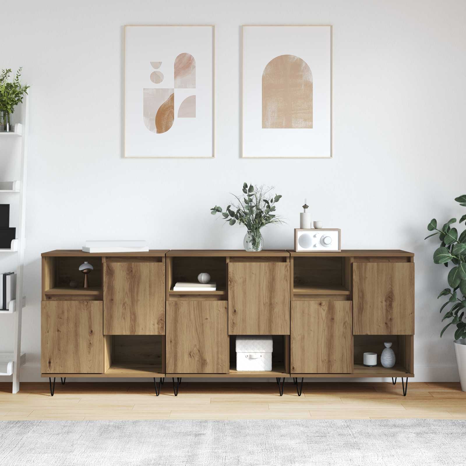 vidaXL Bufet 3 pcs Dąb rzemieślniczy 60 x 35 x 70 cm
