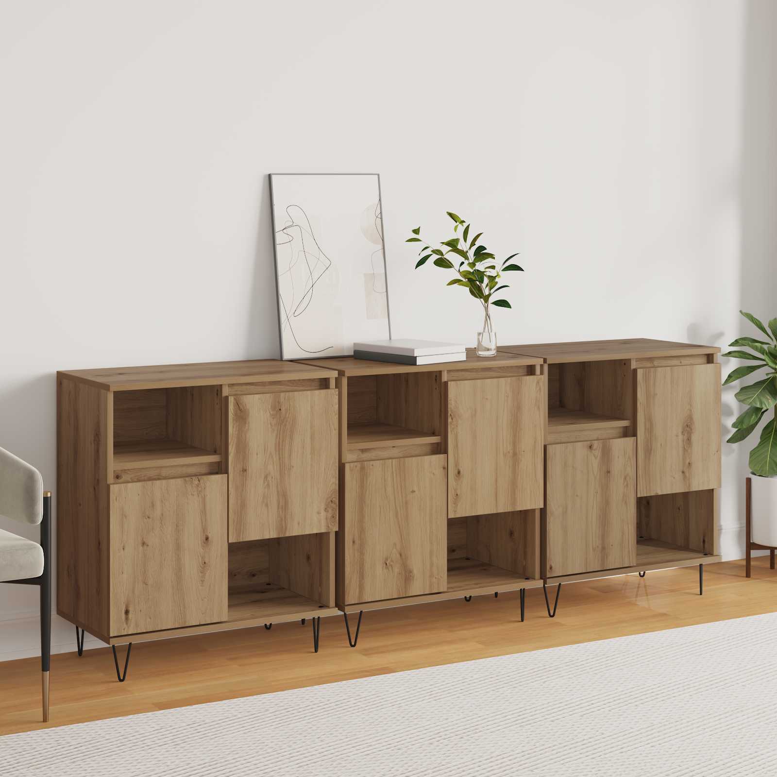 vidaXL Bufet 3 pcs Dąb rzemieślniczy 60 x 35 x 70 cm