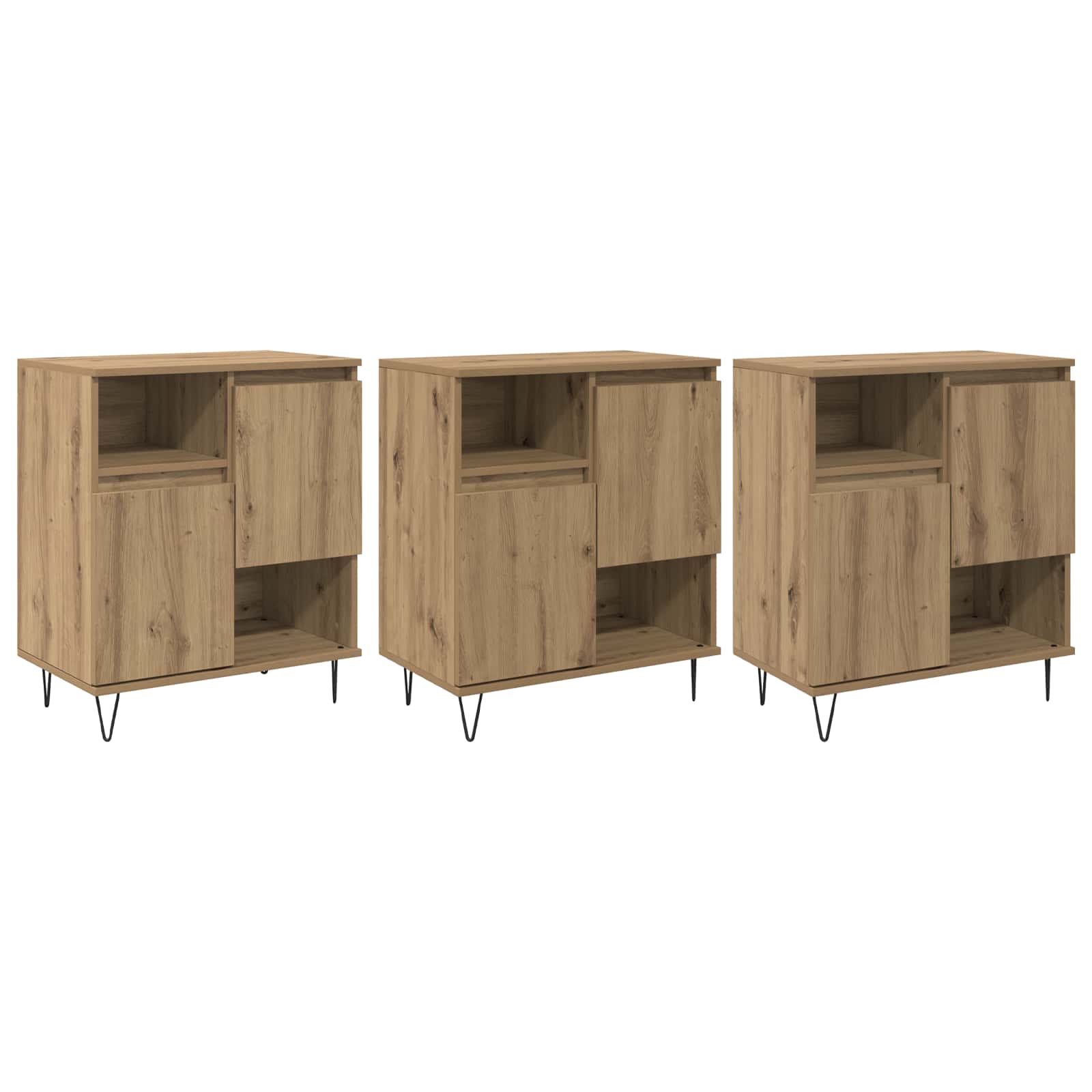 vidaXL Bufet 3 pcs Dąb rzemieślniczy 60 x 35 x 70 cm