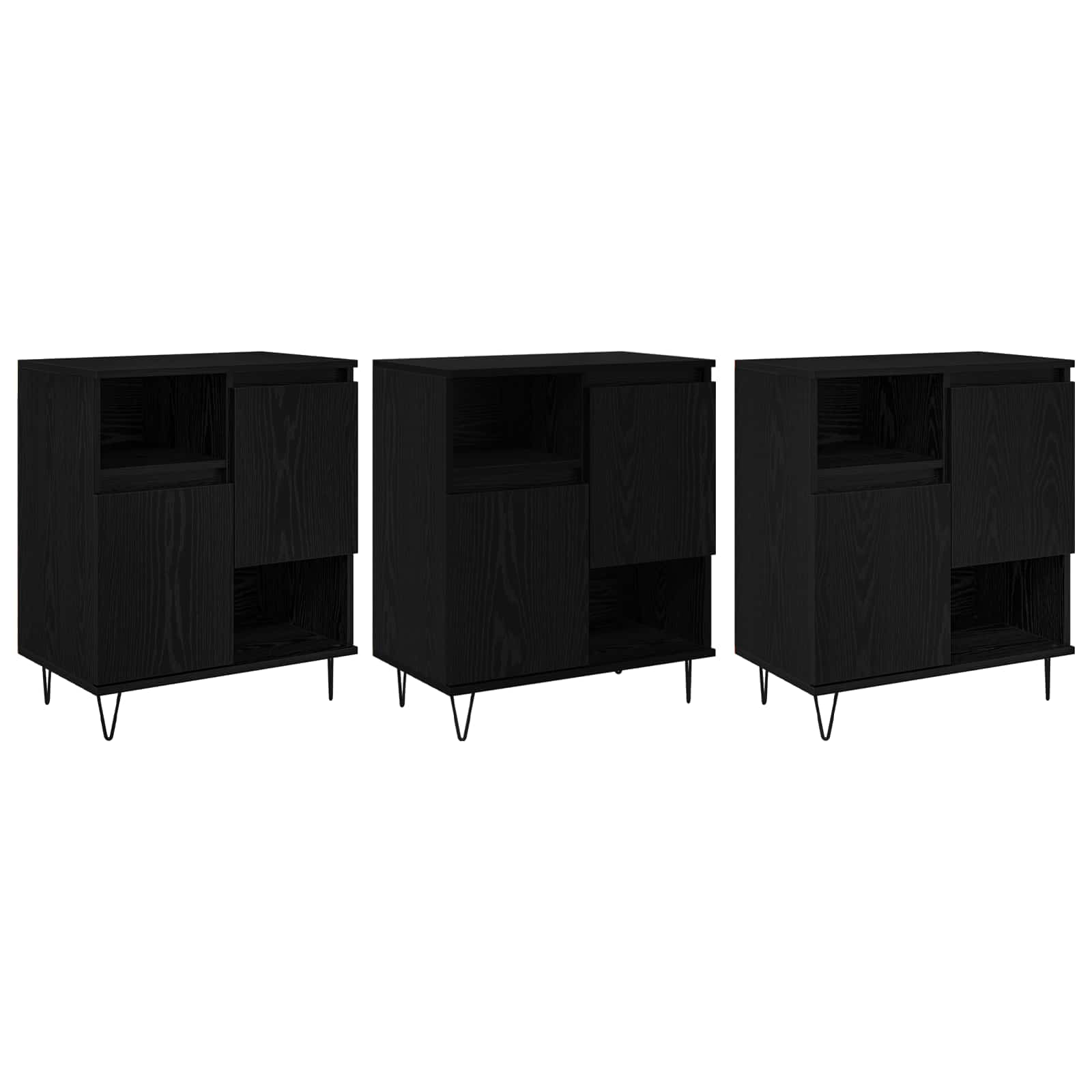 vidaXL Bufet 3 pcs Czarny Dąb 60 x 35 x 70 cm