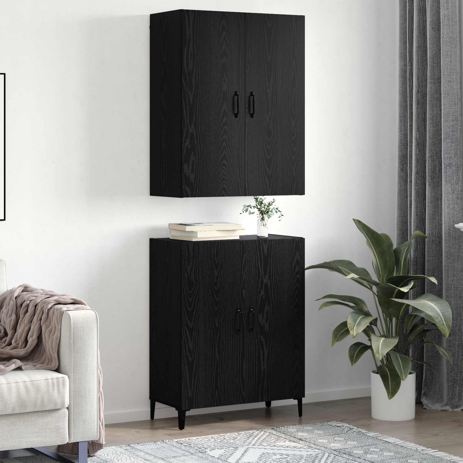 vidaXL Highboard 2 pcs Czarny Dąb Materiał drewnopochodny