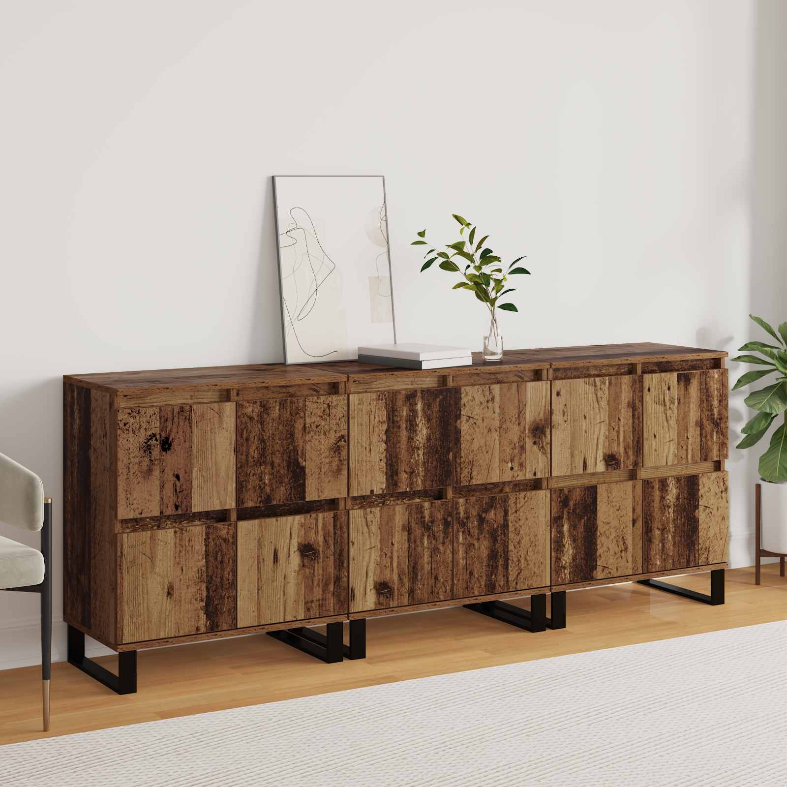 vidaXL Bufet 3 pcs Stare drewno 60 x 35 x 70 cm