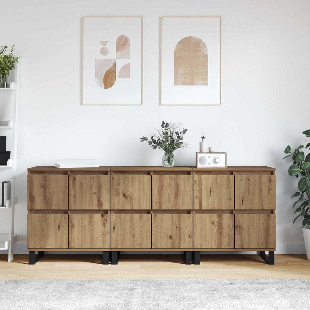 vidaXL Bufet 3 pcs Dąb rzemieślniczy 60 x 35 x 70 cm