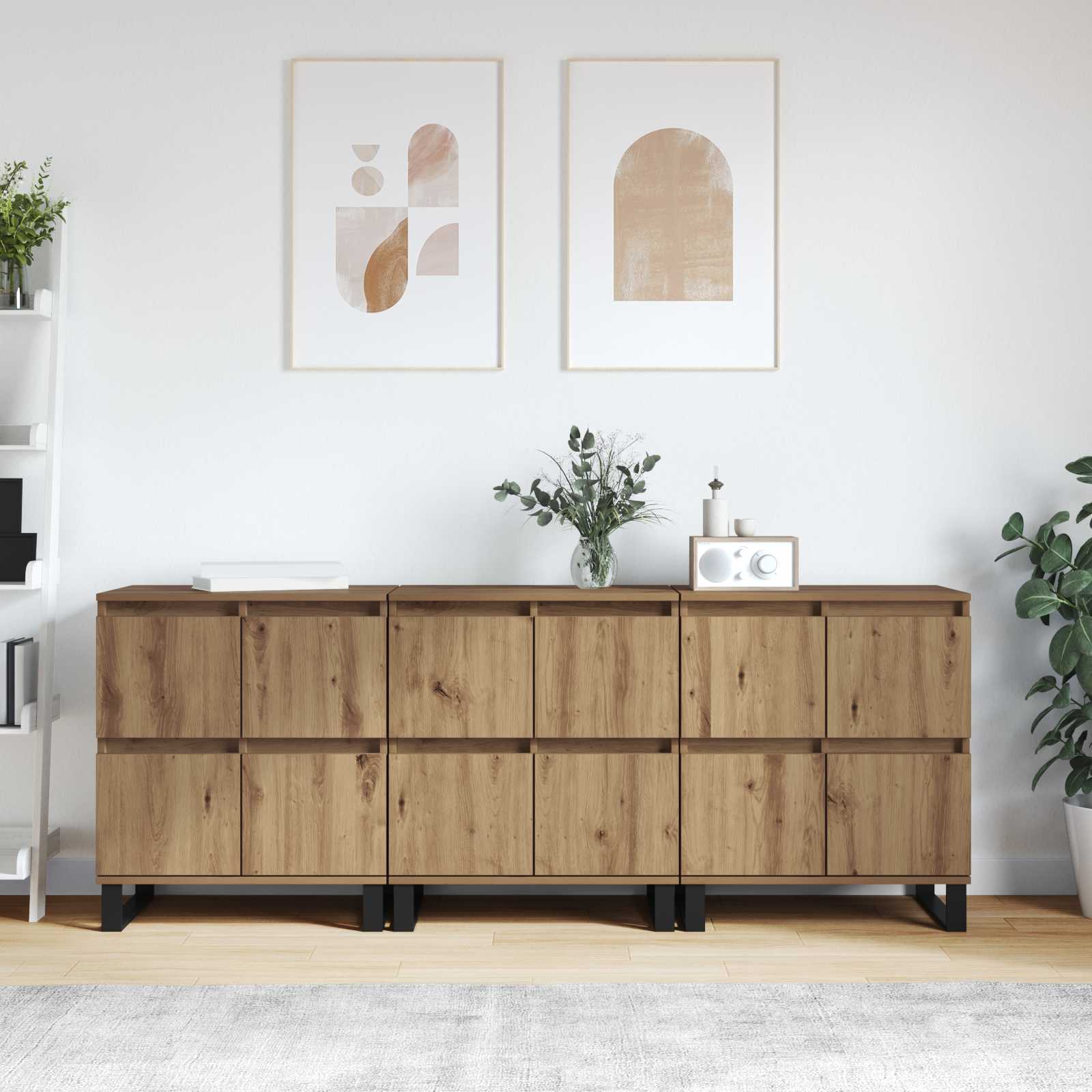 vidaXL Bufet 3 pcs Dąb rzemieślniczy 60 x 35 x 70 cm