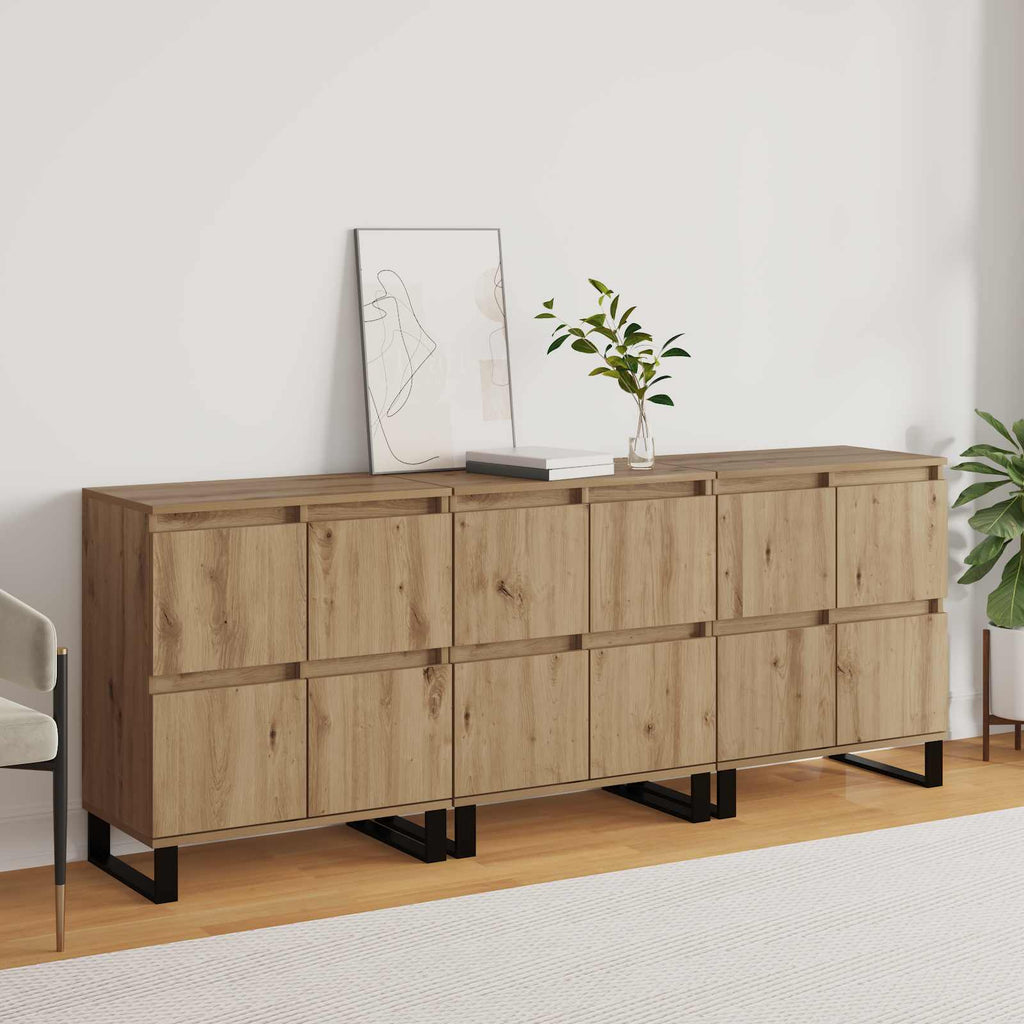 vidaXL Bufet 3 pcs Dąb rzemieślniczy 60 x 35 x 70 cm