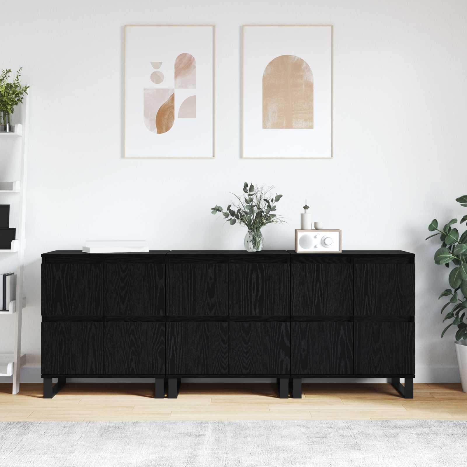 vidaXL Bufet 3 pcs Czarny Dąb 60 x 35 x 70 cm