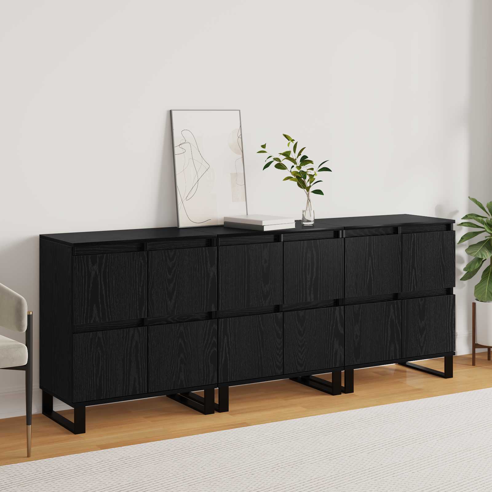 vidaXL Bufet 3 pcs Czarny Dąb 60 x 35 x 70 cm