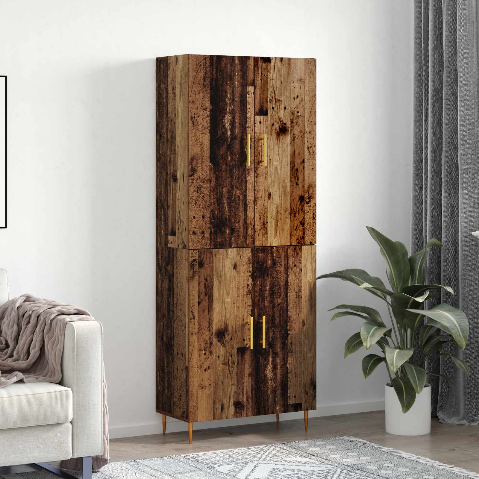 vidaXL Highboard Montowane na ścianie Stare drewno 69,5 x 34 x 180 cm