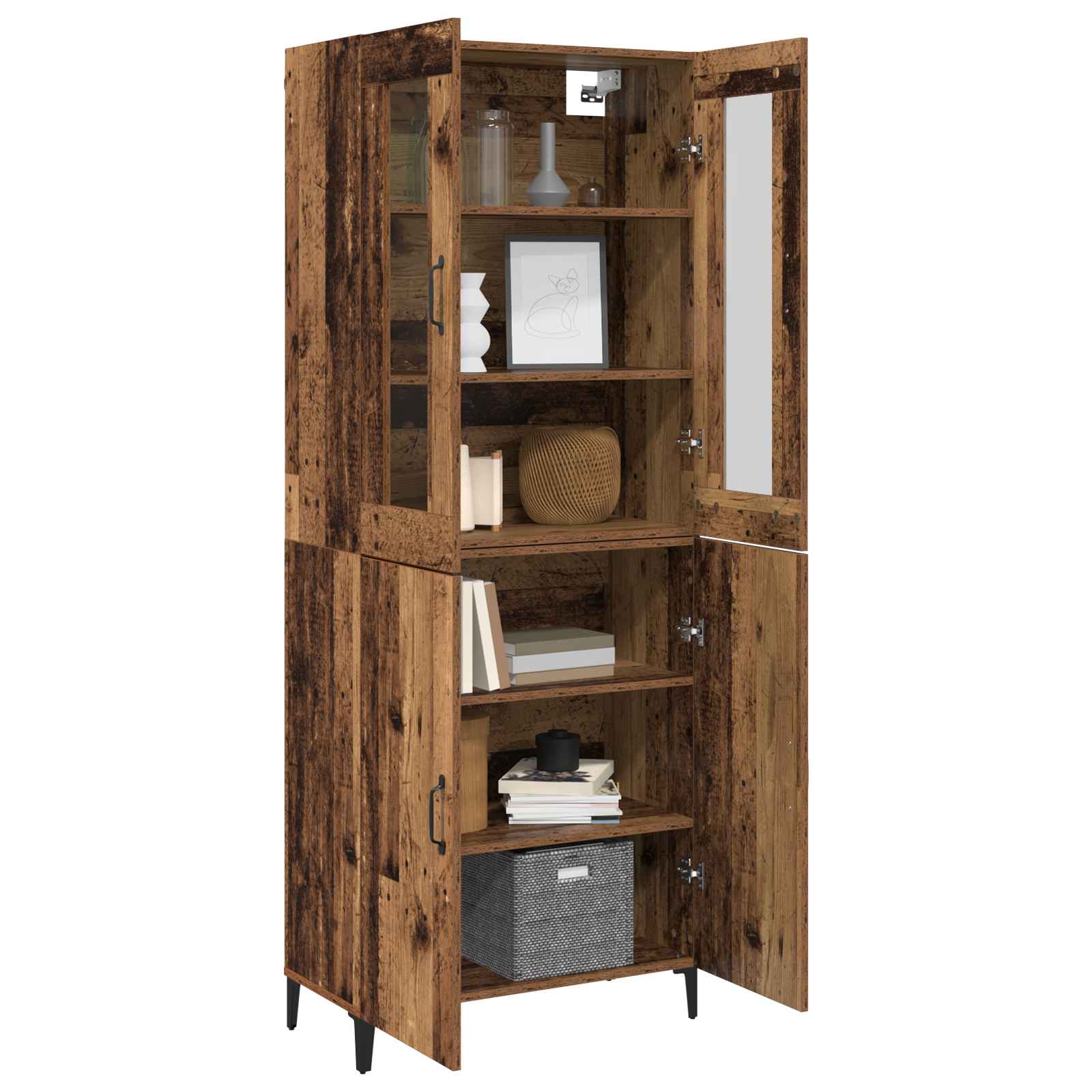 vidaXL Highboard 2 pcs Stare drewno Materiał drewnopochodny