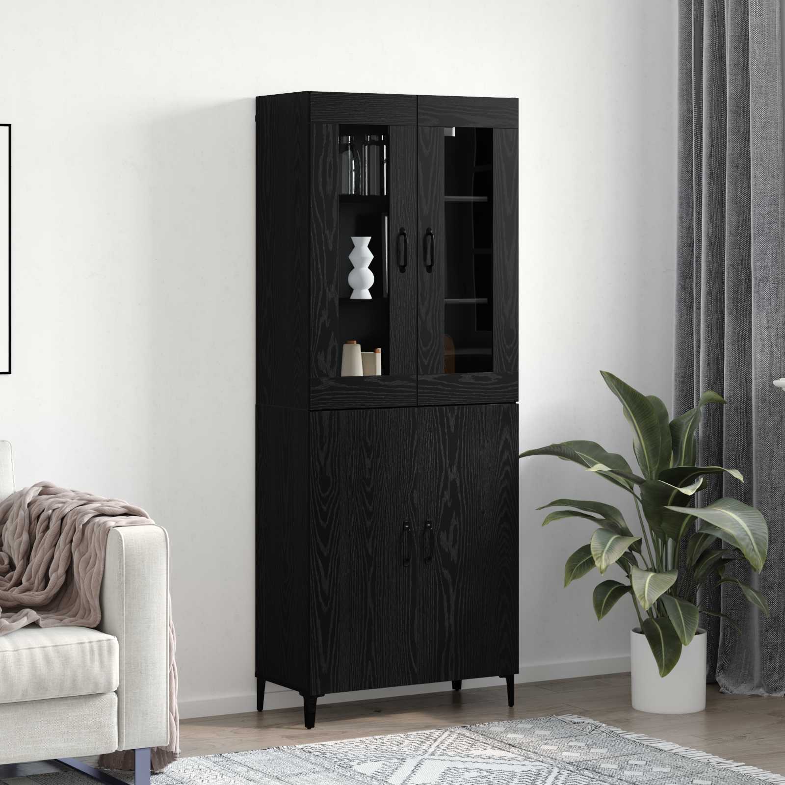 vidaXL Highboard 2 pcs Czarny Dąb Materiał drewnopochodny
