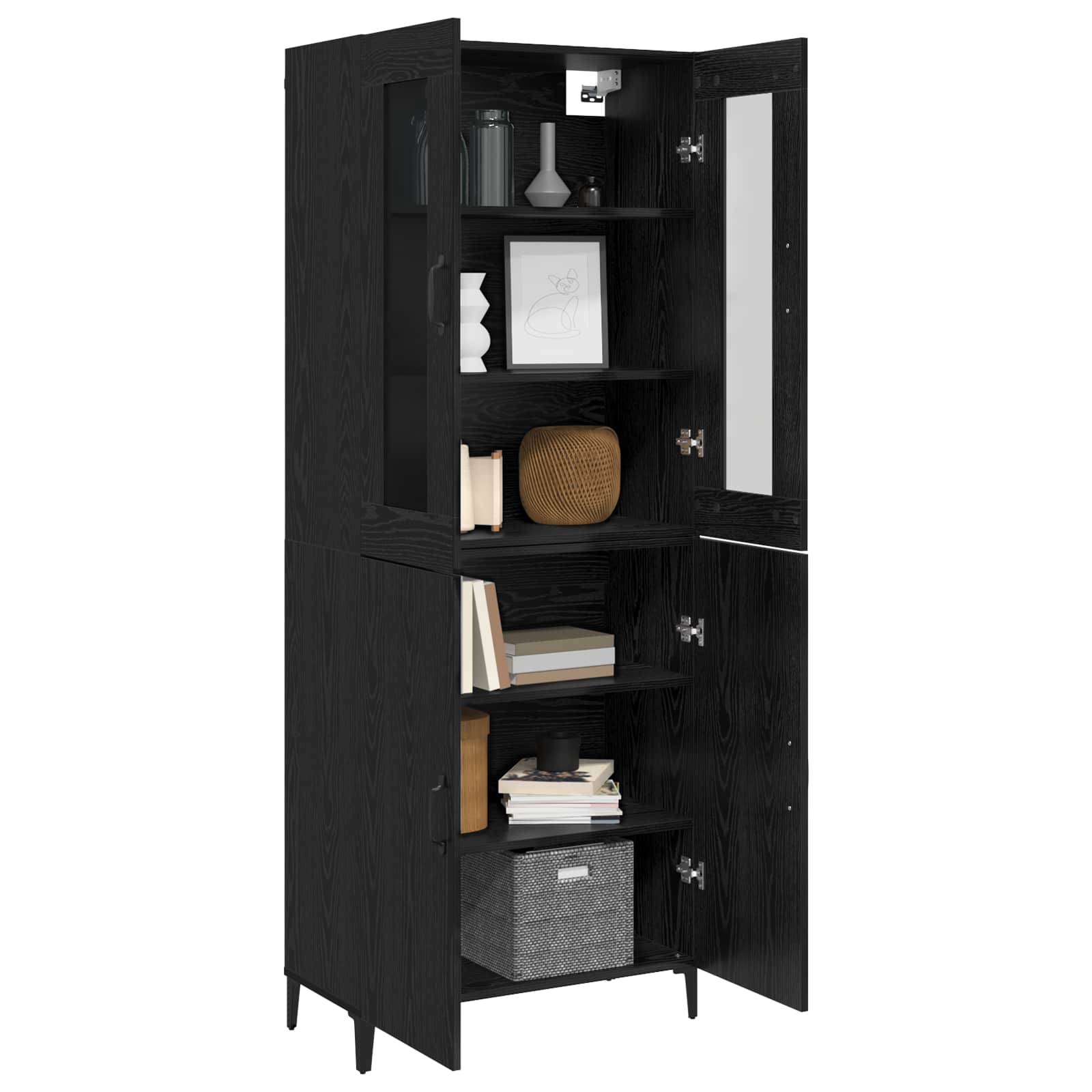 vidaXL Highboard 2 pcs Czarny Dąb Materiał drewnopochodny