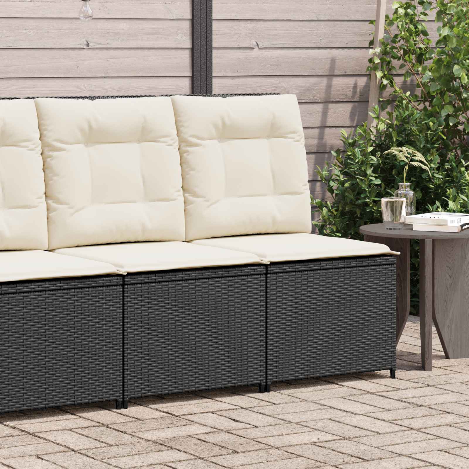 vidaXL Sofa Ogrodowa z poduszką Czarny i kremowo-biały polirattan