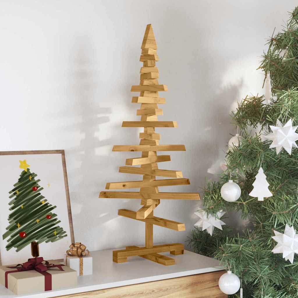 vidaXL Drewniana choinka z podstawą Brązowy 90 cm Lite drewno sosnowe