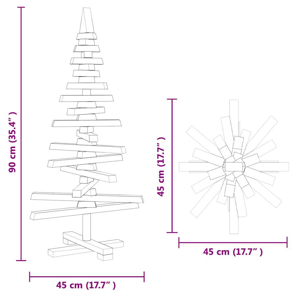 vidaXL Drewniana choinka z podstawą Brązowy 90 cm Lite drewno sosnowe