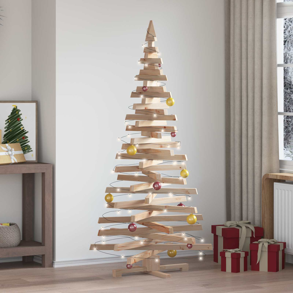 vidaXL Choinki z podstawą Naturalny 180 cm Lite drewno sosnowe
