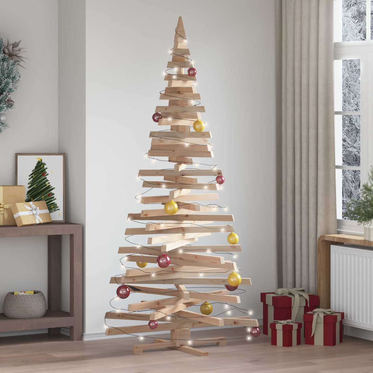 vidaXL Choinki z podstawą Naturalny 210 cm Lite drewno sosnowe
