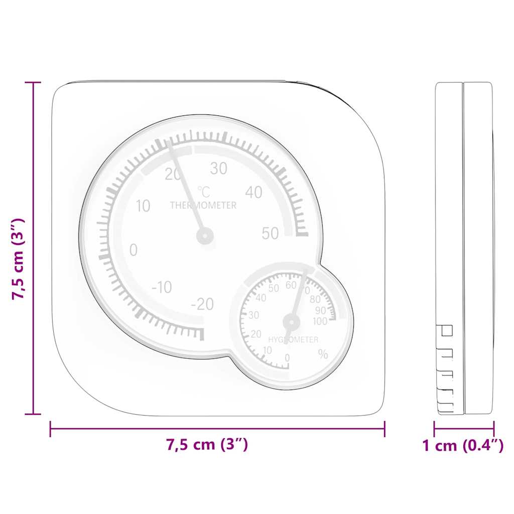 vidaXL Higrometr Termiczny Biały 7,5 x 7,5 x 1,2 cm ABS