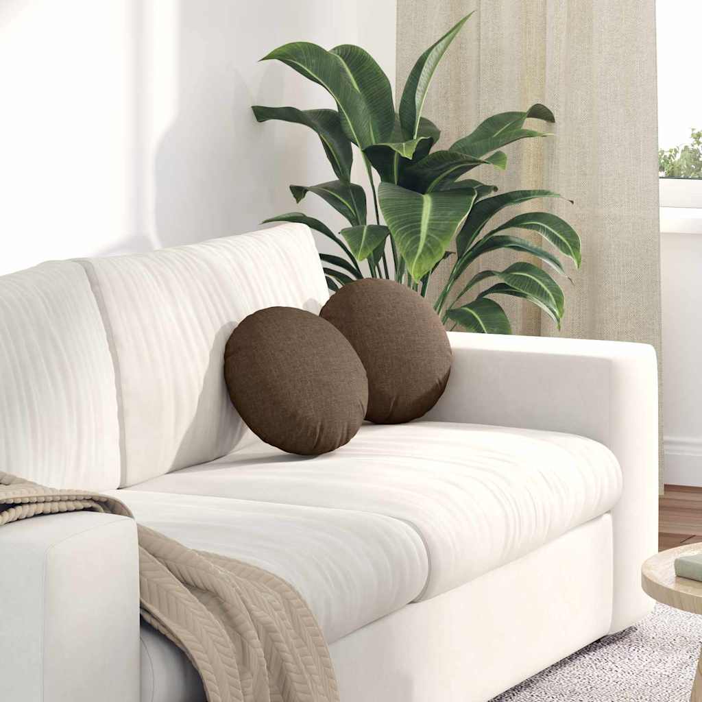 vidaXL Poduszki na siedziska 2 pcs Brązowy Ø30 x 13 cm tkanina