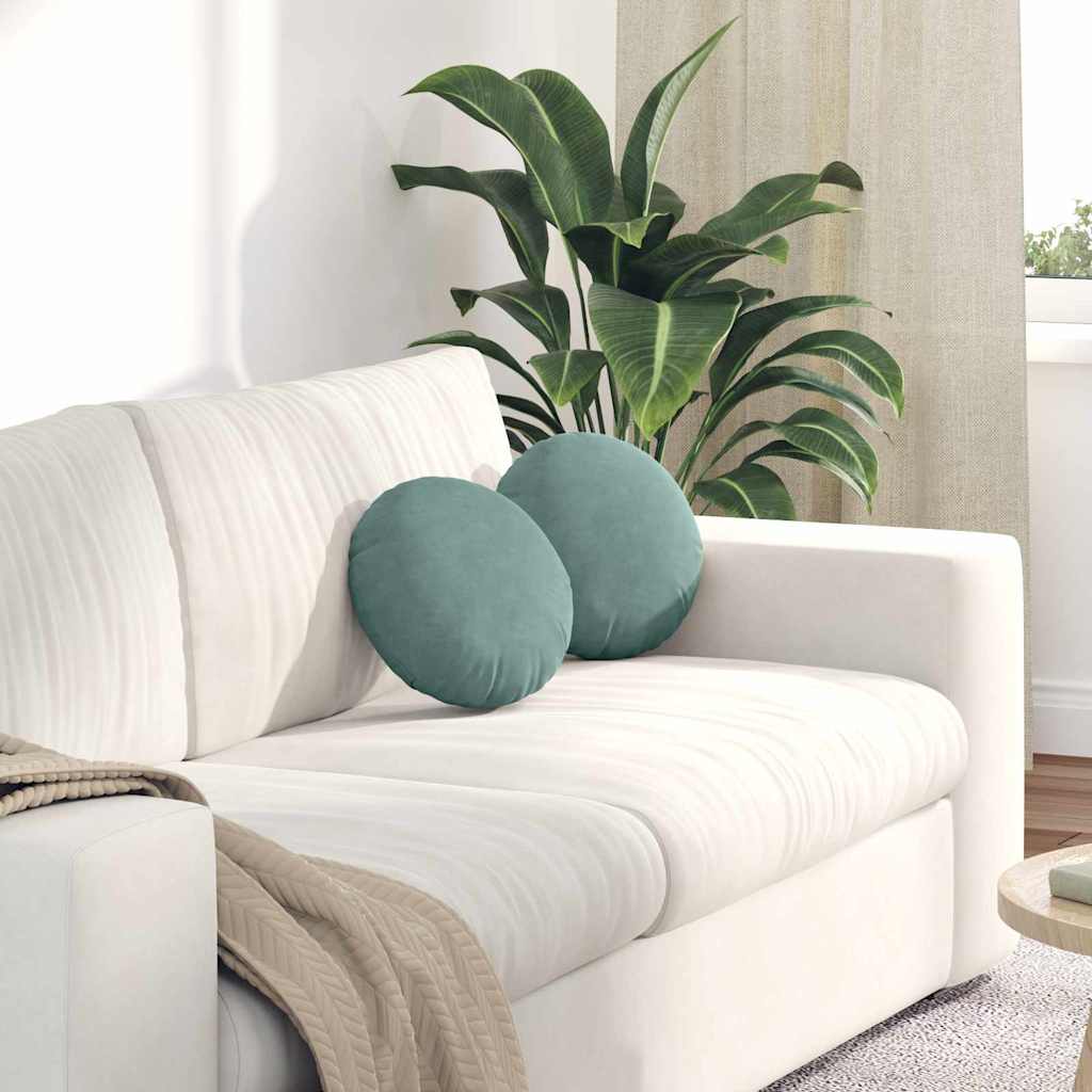 vidaXL Poduszki na siedziska 2 pcs Zielony morski Ø30 x 13 cm Aksamit