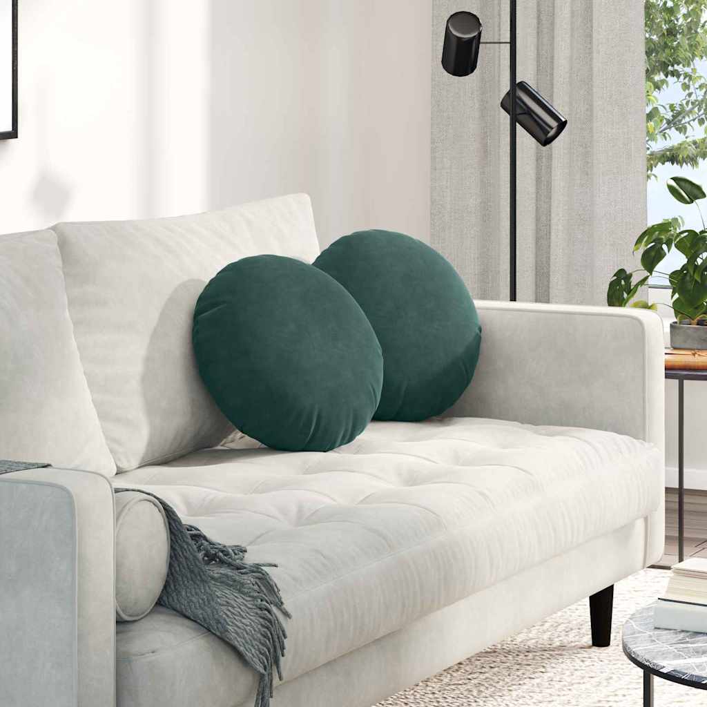vidaXL Poduszki na siedziska 2 pcs Ciemna zieleń Ø 40 x 13 cm Aksamit