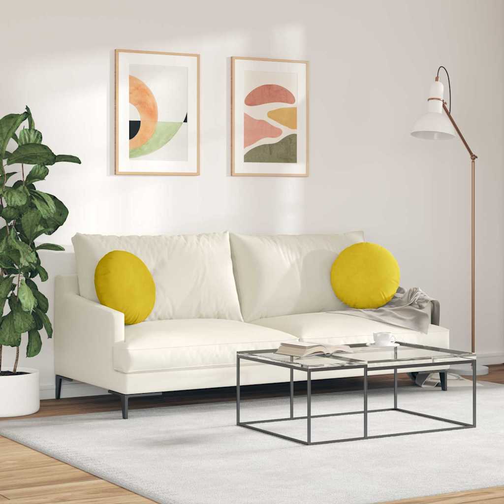 vidaXL Poduszki na siedziska 2 pcs Żółty Ø 40 x 13 cm Aksamit