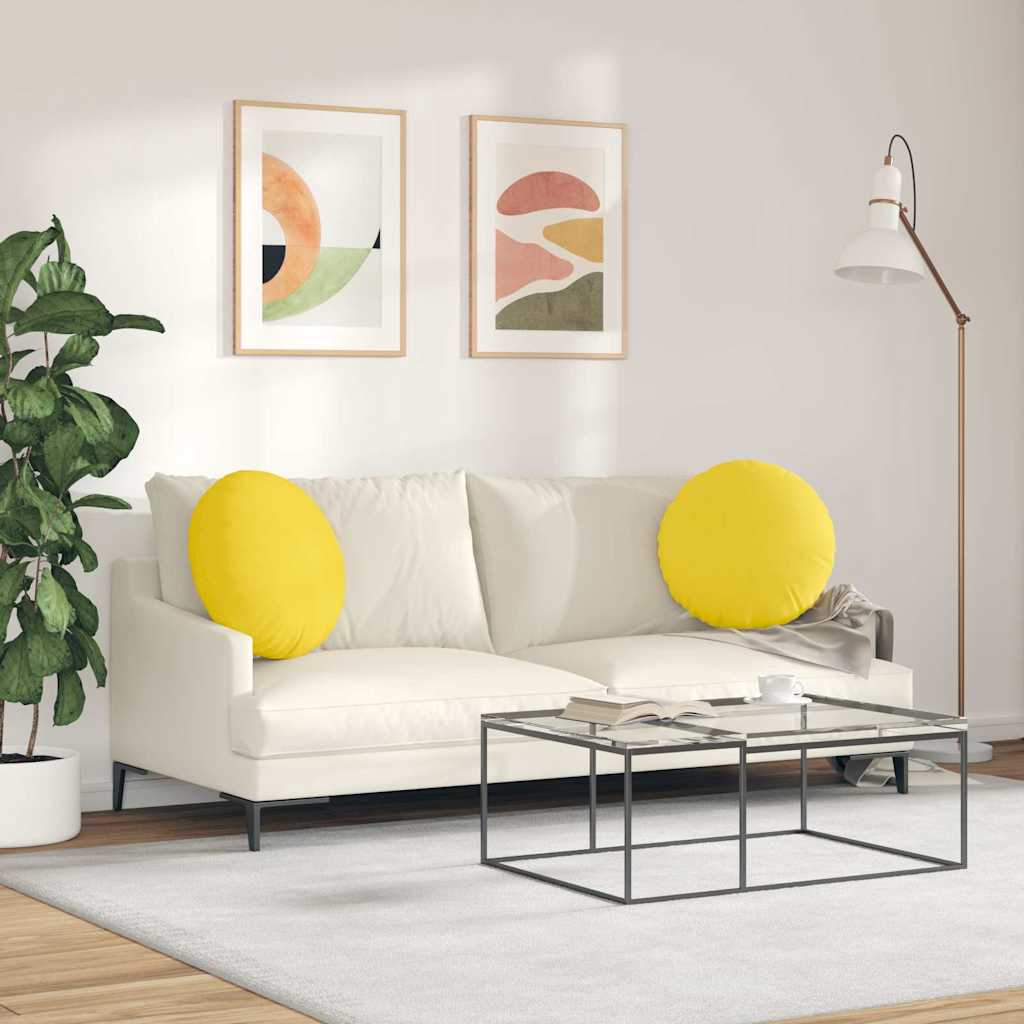 vidaXL Poduszki na siedziska 2 pcs Jasnożółty Ø50 x 19 cm tkanina