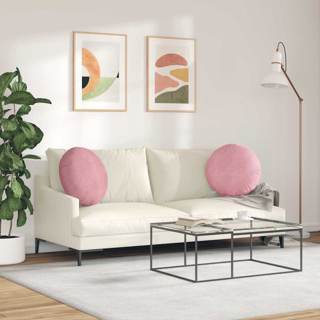 vidaXL Poduszki na siedziska 2 pcs Różowy Ø50 x 19 cm Aksamit