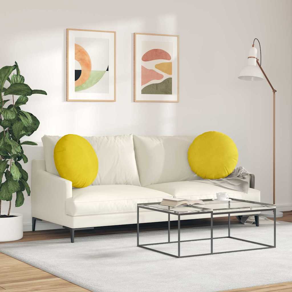 vidaXL Poduszki na siedziska 2 pcs Żółty Ø50 x 19 cm Aksamit