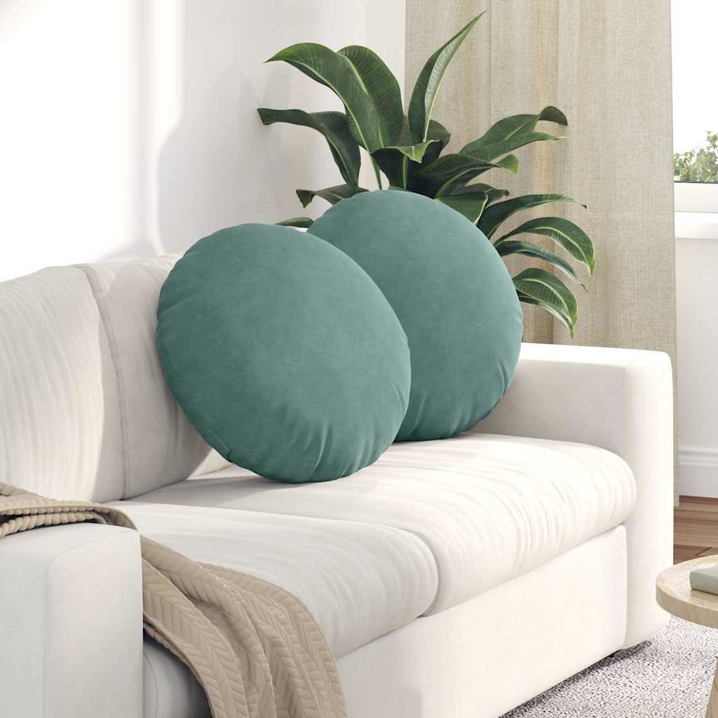 vidaXL Poduszki na siedziska 2 pcs Zielony morski Ø50 x 19 cm Aksamit