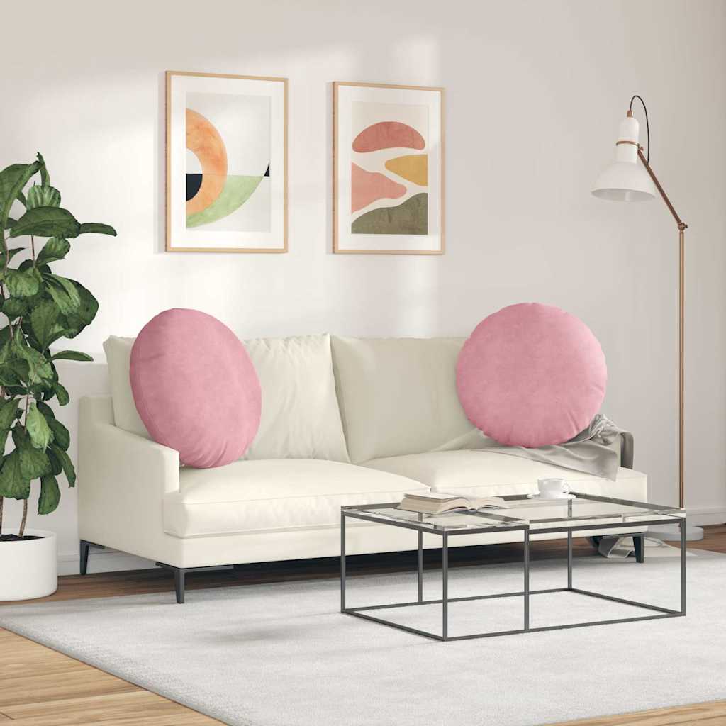 vidaXL Poduszki na siedziska 2 pcs Różowy Ø60 x 21 cm Aksamit