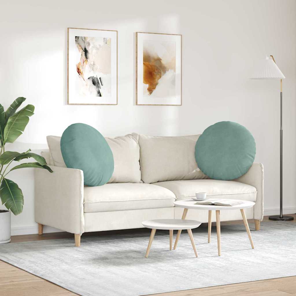vidaXL Poduszki na siedziska 2 pcs Zielony morski Ø60 x 21 cm Aksamit