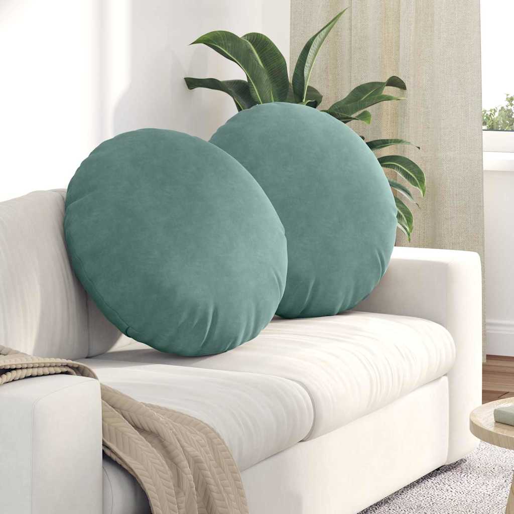 vidaXL Poduszki na siedziska 2 pcs Zielony morski Ø 40 x 13 cm Aksamit