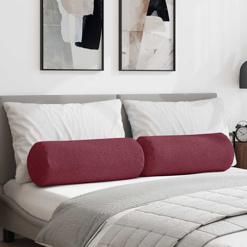 vidaXL Poduszki Wałkowe 2 pcs Czerwone wino Ø 25 x 70 cm tkanina