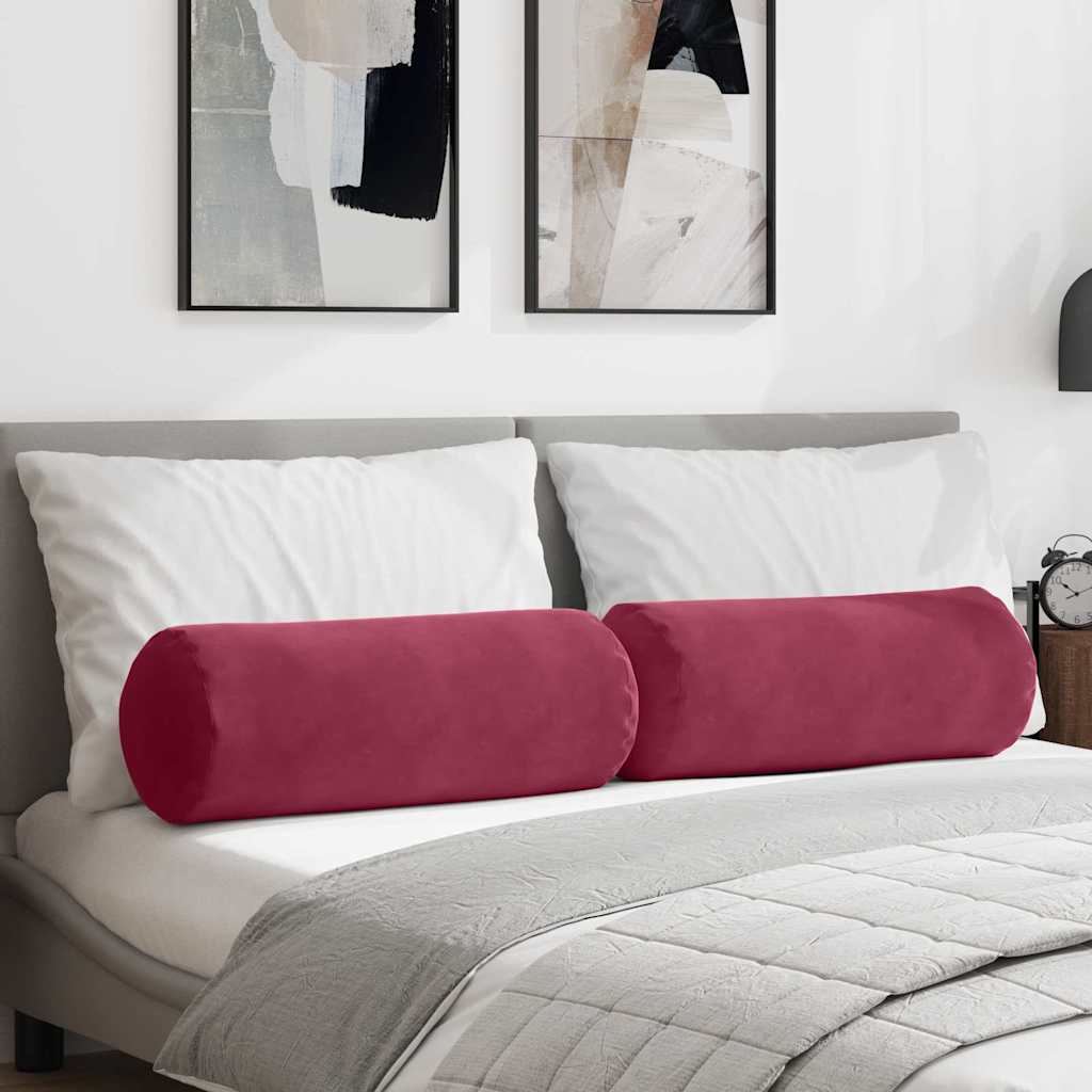 vidaXL Poduszki Wałkowe 2 pcs Czerwone wino Ø 25 x 70 cm