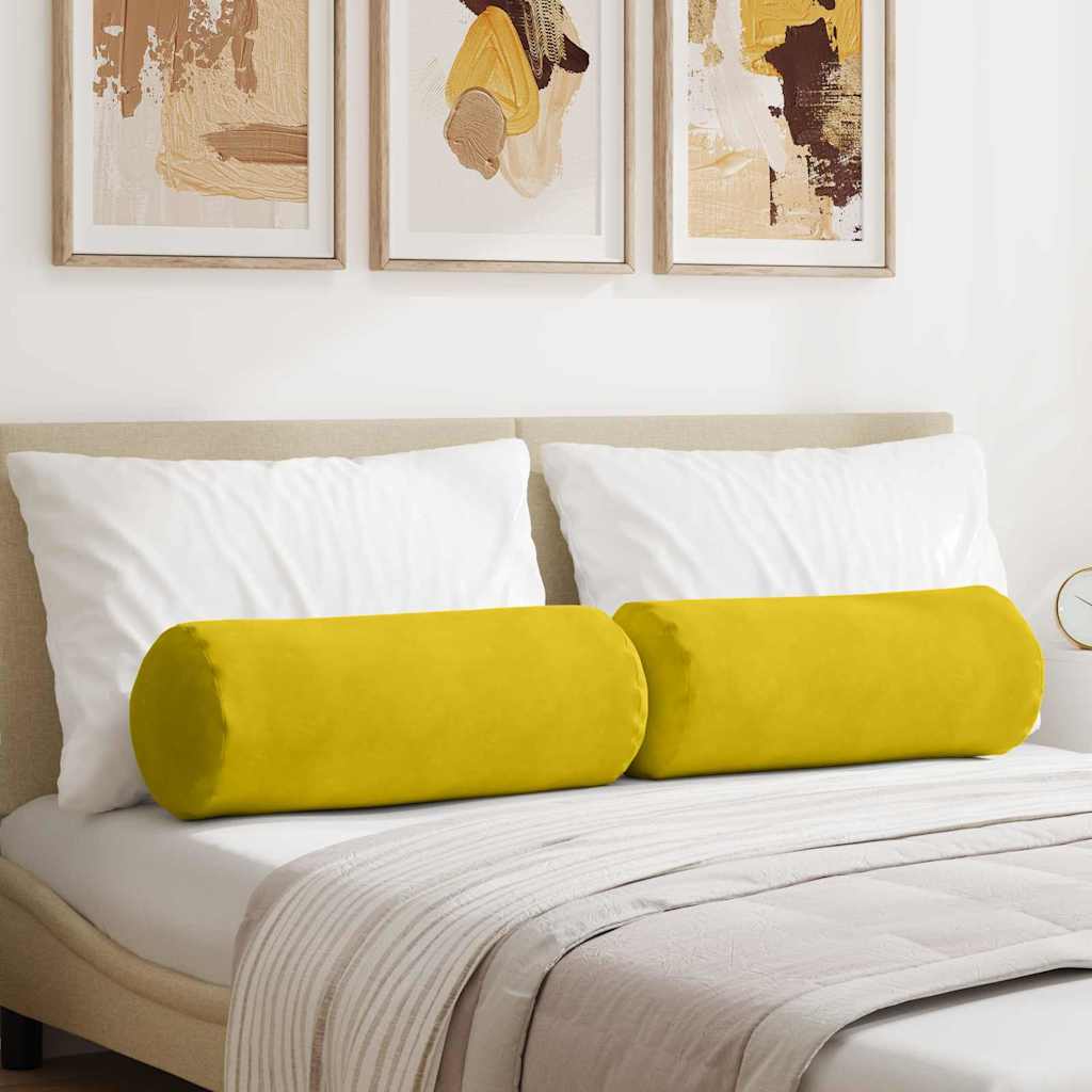 vidaXL Poduszki Wałkowe 2 pcs Żółty Ø 25 x 70 cm Tkanina sztruksowa
