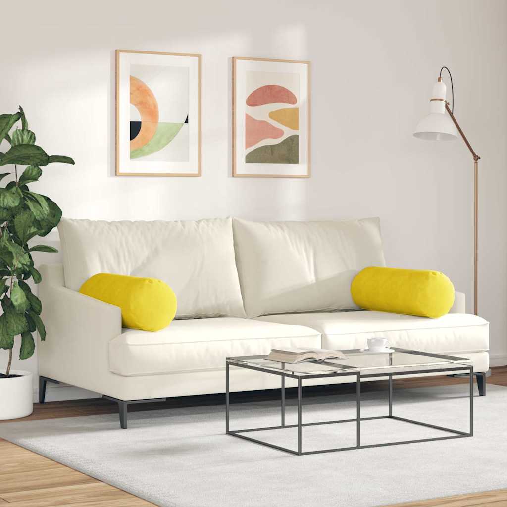vidaXL Poduszki Wałkowe 2 pcs Żółty Ø 25 x 70 cm Tkanina sztruksowa