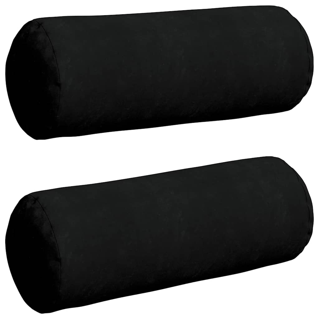 vidaXL Poduszki Wałkowe 2 pcs Czarny Ø 25 x 70 cm Tkanina mikrofibrowa