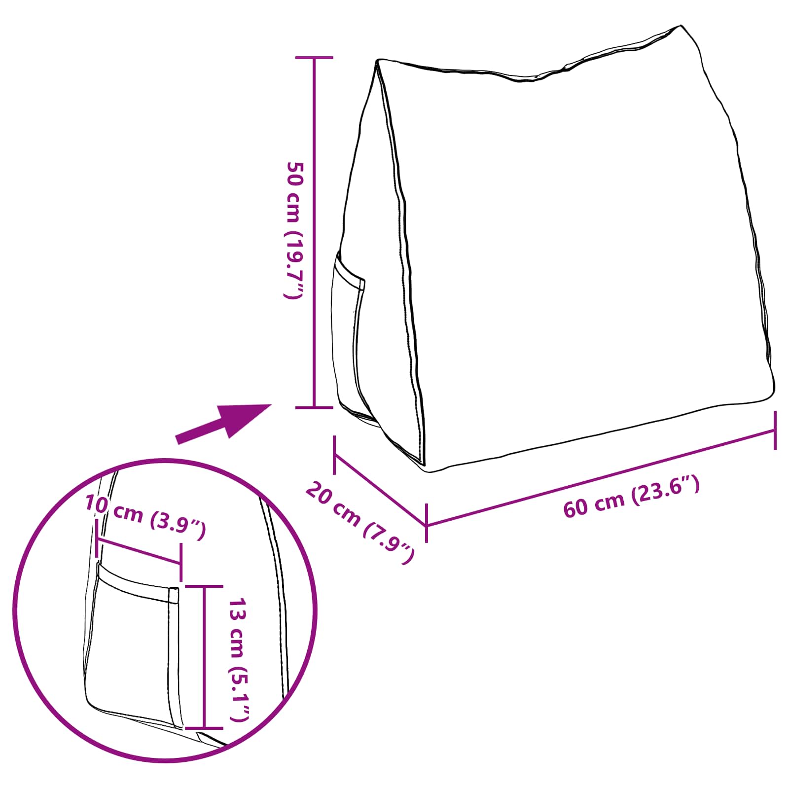vidaXL Poduszka na plecy Różowy 60 x 20 x 50 cm tkanina