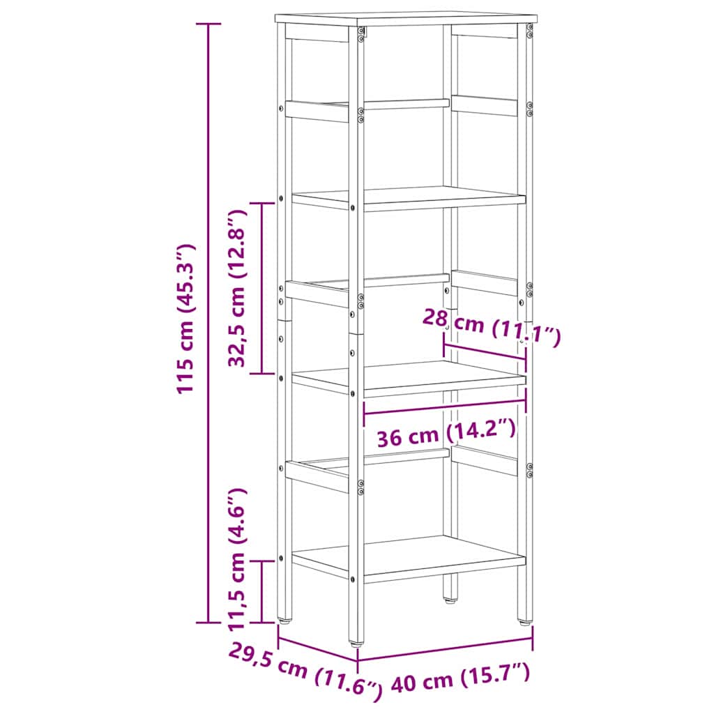 vidaXL Półka na książki Dąb Sonoma 40 x 29,5 x 115 cm